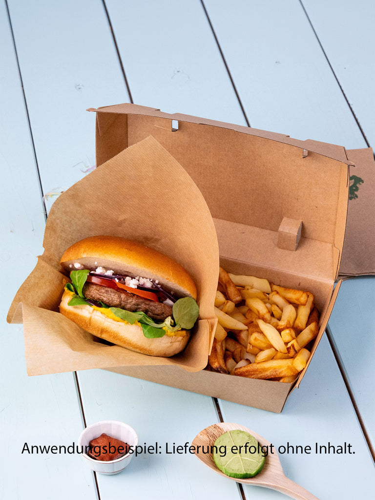 Burger Box m. Klappdeckel 214x114x85mm, Kraftkarton, braun
