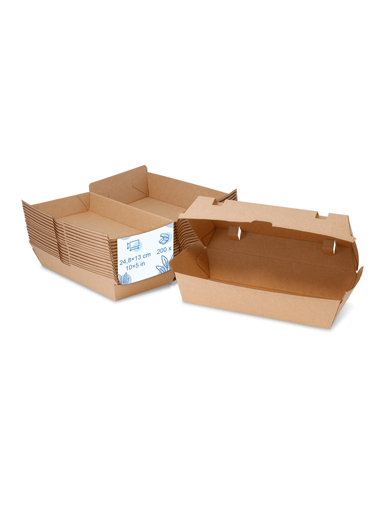 Burger Box m. Klappdeckel 248x130x75mm, Kraftkarton, braun