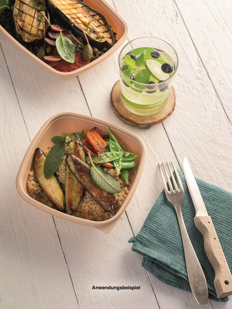 Menüschale, PP, beige, quadratisch, 500ml