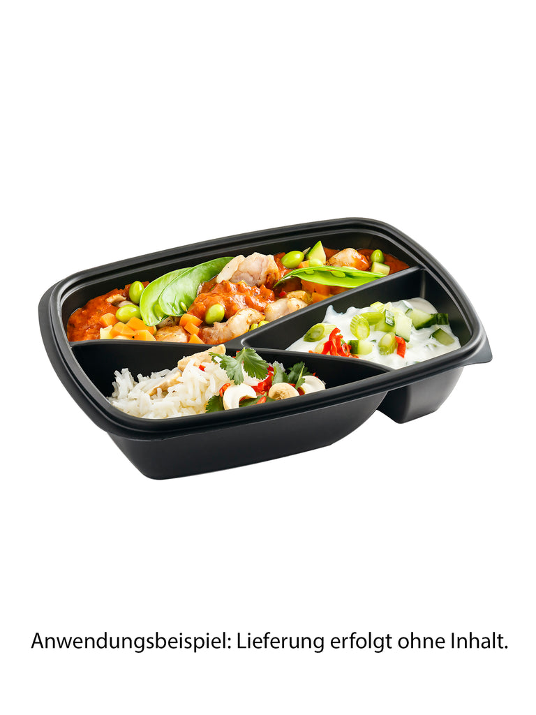 Menüschale, PP, schwarz, dreigeteilt, 450/240/210ml