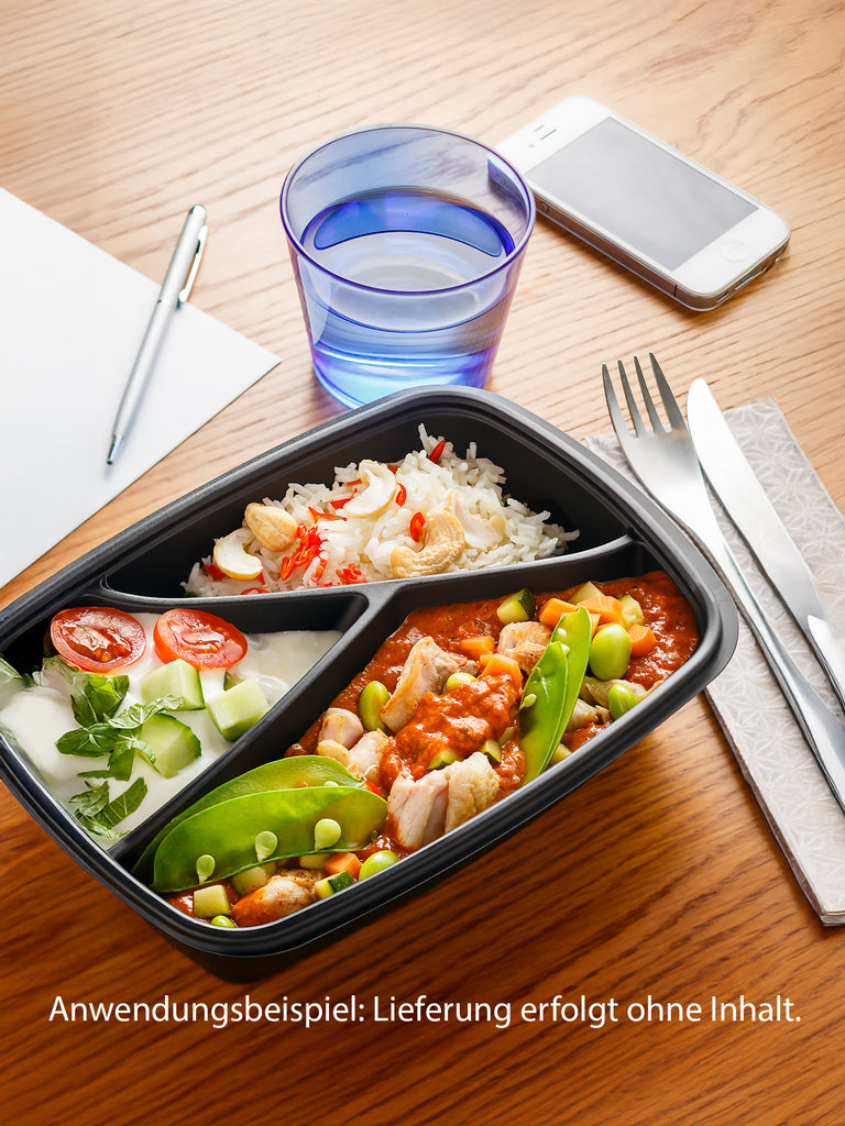 Menüschale, PP, schwarz, dreigeteilt, 450/240/210ml