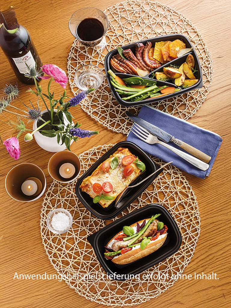 Menüschale, PP, schwarz, dreigeteilt, 450/240/210ml