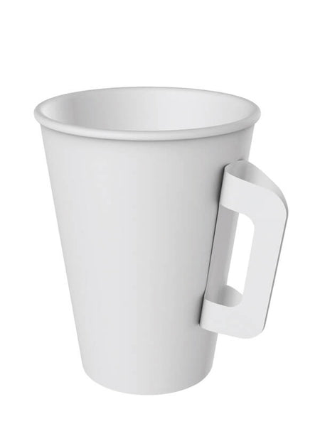 Heißgetränkebecher aus Hartpapier, weiß, mit Griff, 180ml